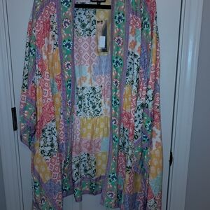NWT Tolani Floral Patchwork Kimono Beach Coverup Drape Top Blouse Shirt